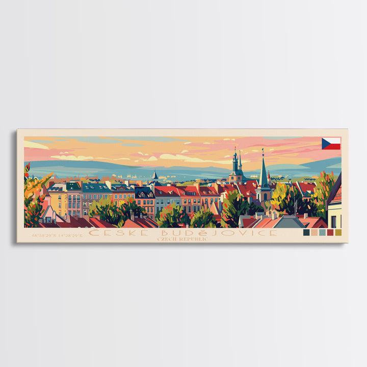 Ceske Budejovice Czech Wall Art, Panoramic Travel Poster, Panoramic Framed Canvas Print, City Wall Art, Wall Hanging Home Decor, Travel Art