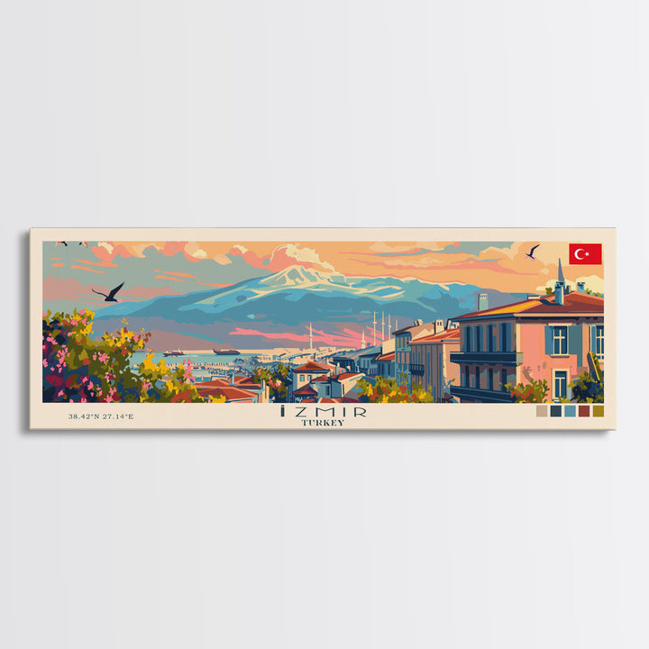 Izmir Turkey Travel Print Wall Art, Panoramic City Art, Travel Art, Wall Decor, Vacation Gift, Framed Canvas Print Or Metal Art