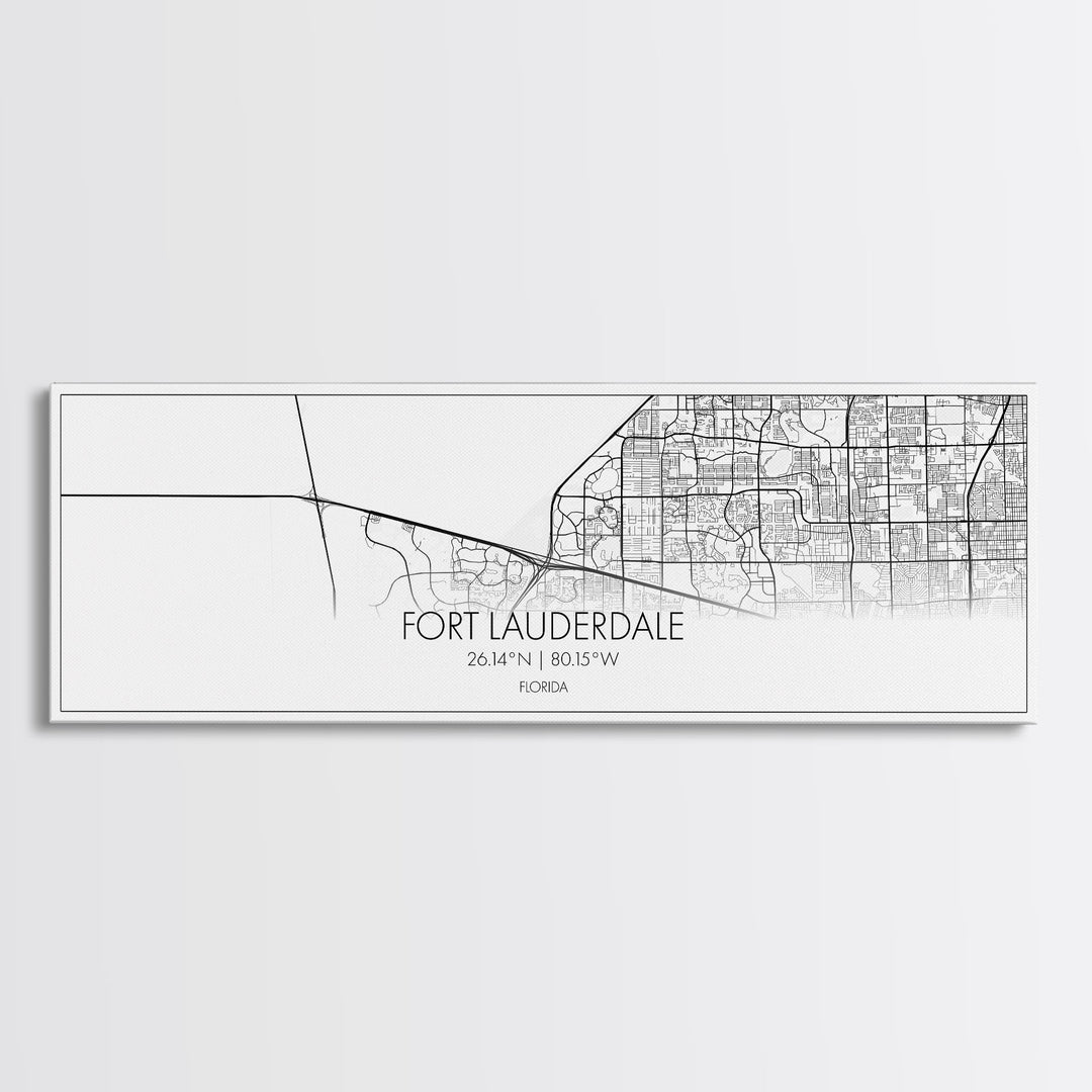 Panoramic Fort Lauderdale City Map, Florida Art, Map Print, Minimalist Wall Art, Canvas Art, Housewarming Gift, Street Map Art, Closing Gift