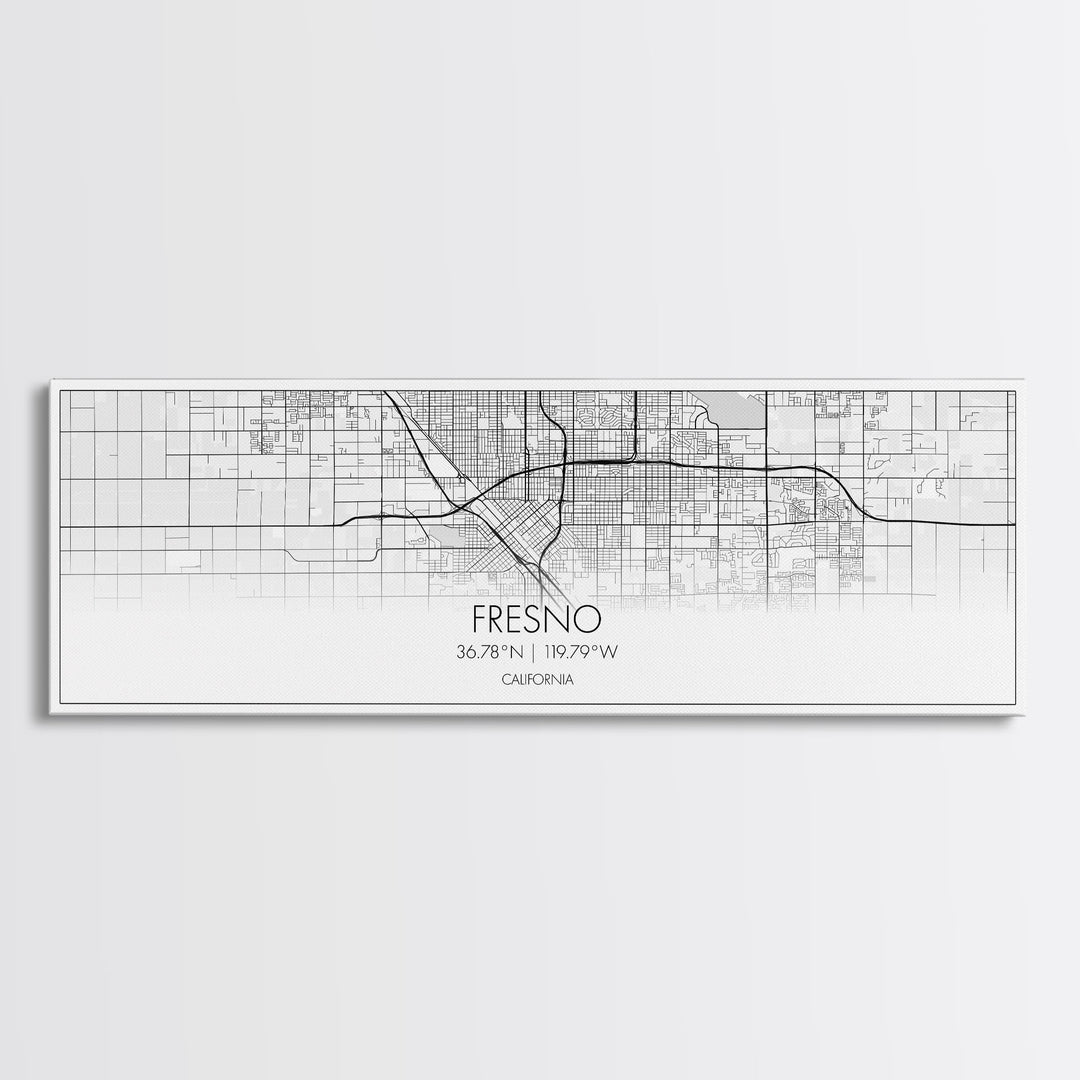 Panoramic Fresno City Map, California Art, Map Print, Minimalist Wall Art, Canvas Art, Housewarming Gift, Street Map Art, Closing Gift