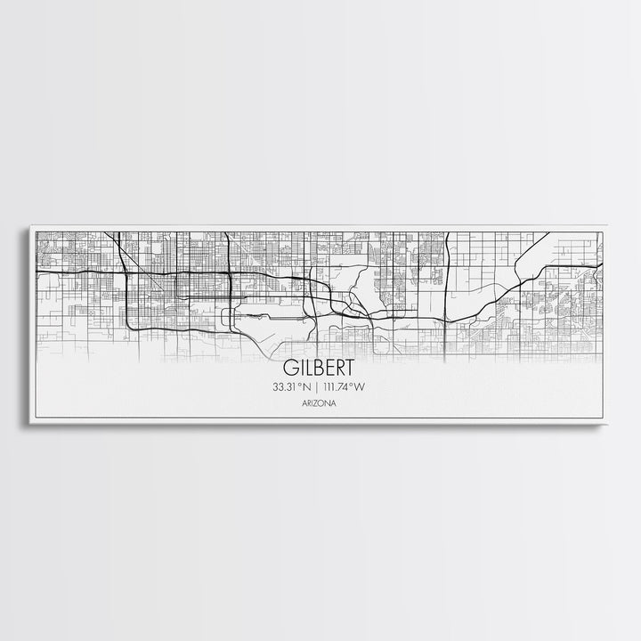 Panoramic Gilbert City Map, Arizona Art, Map Print, Minimalist Wall Art, Canvas Art, Housewarming Gift, Street Map Art, Closing Gift