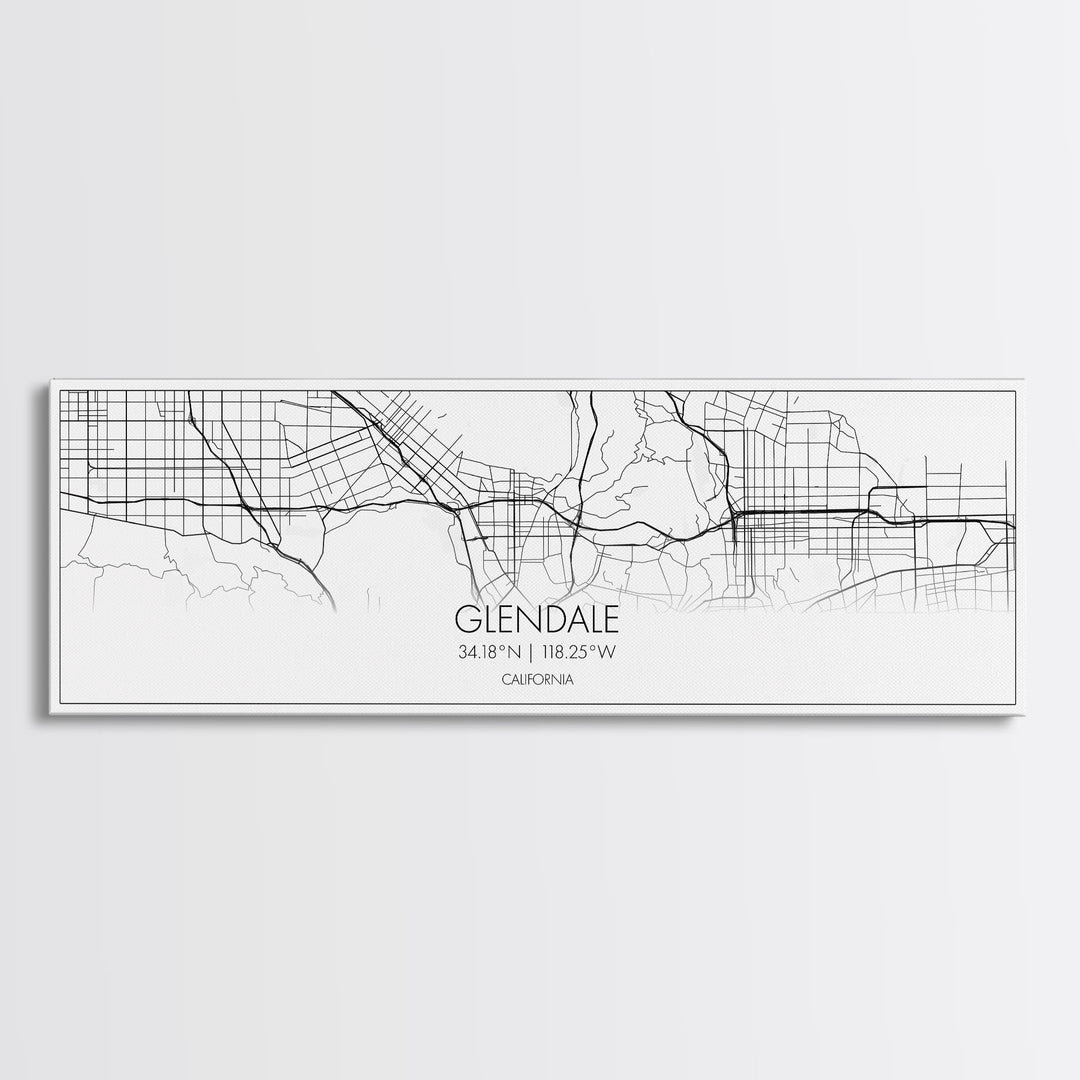 Panoramic Glendale City Map, California Art, Map Print, Minimalist Wall Art, Canvas Art, Housewarming Gift, Street Map Art, Closing Gift