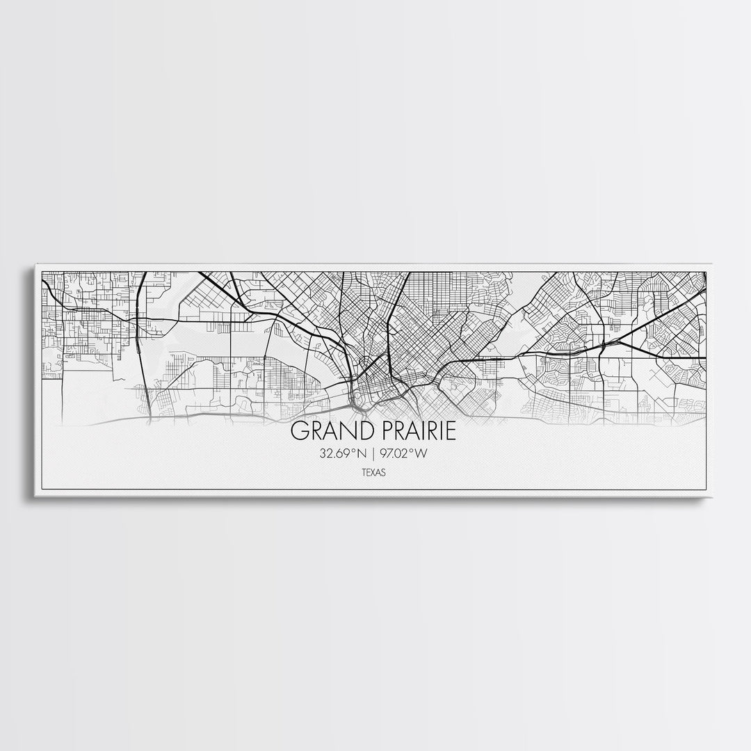 Panoramic Grand Prairie City Map, Texas Art, Map Print, Minimalist Wall Art, Canvas Art, Housewarming Gift, Street Map Art, Closing Gift