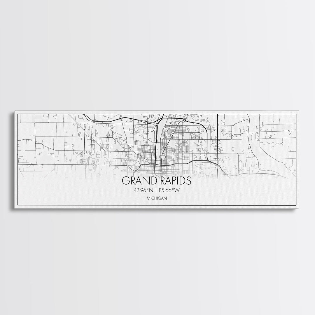 Panoramic Grand Rapids City Map, Michigan Art, Map Print, Minimalist Wall Art, Canvas Art, Housewarming Gift, Street Map Art, Closing Gift