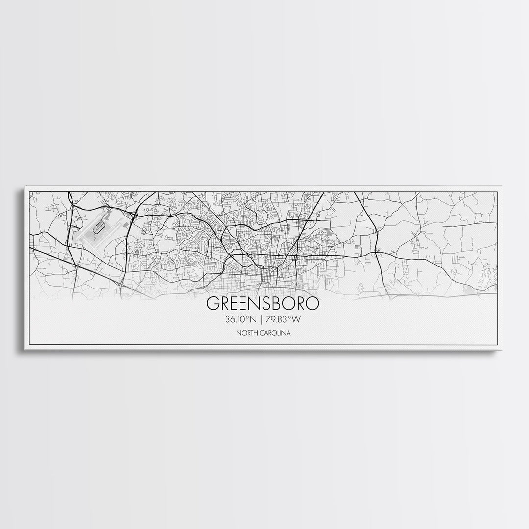 Panoramic Greensboro City Map, North Carolina Art, Map Print, Minimalist Wall Art, Canvas Art, Housewarming Gift, Street Map, Closing Gift