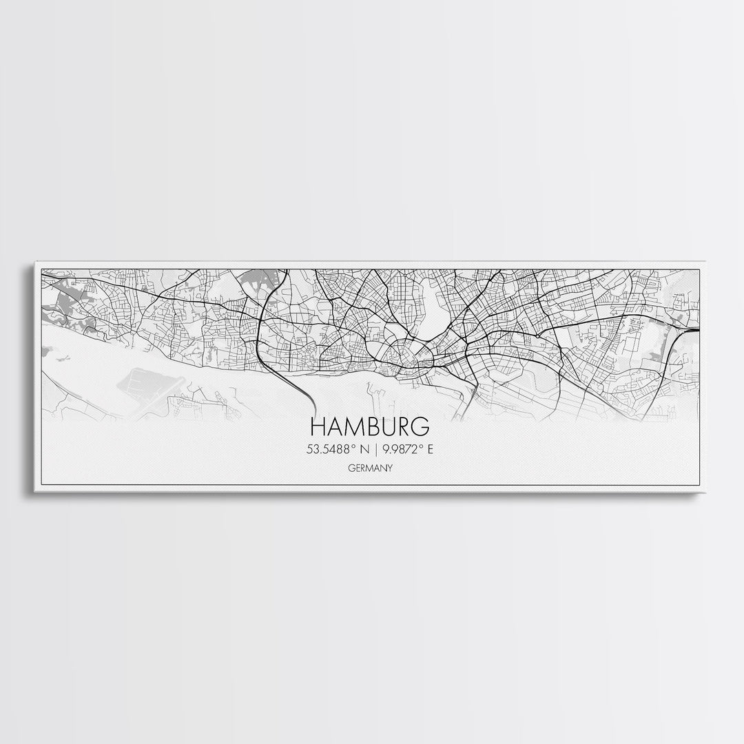 Panoramic Hamburg City Map, Germany Art, Map Print, Minimalist Wall Art, Canvas Art, Housewarming Gift, Street Map Art, Closing Gift