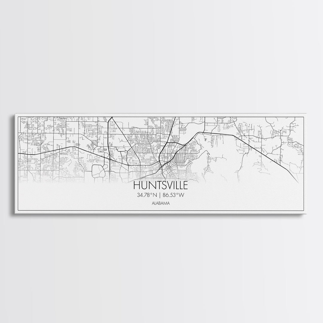 Panoramic Huntsville City Map, Alabama Art, Map Print, Minimalist Wall Art, Canvas Art, Housewarming Gift, Street Map Art, Closing Gift