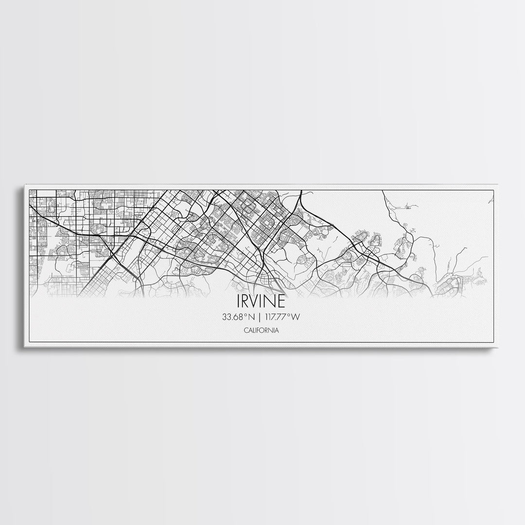 Panoramic Irvine City Map, California Art, Map Print, Minimalist Wall Art, Canvas Art, Housewarming Gift, Street Map Art, Closing Gift