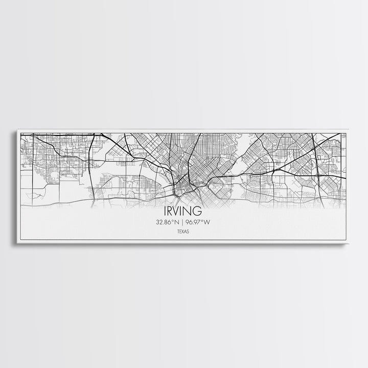 Panoramic Irving City Map, Texas Art, Map Print, Minimalist Wall Art, Canvas Art, Housewarming Gift, Street Map Art, Closing Gift