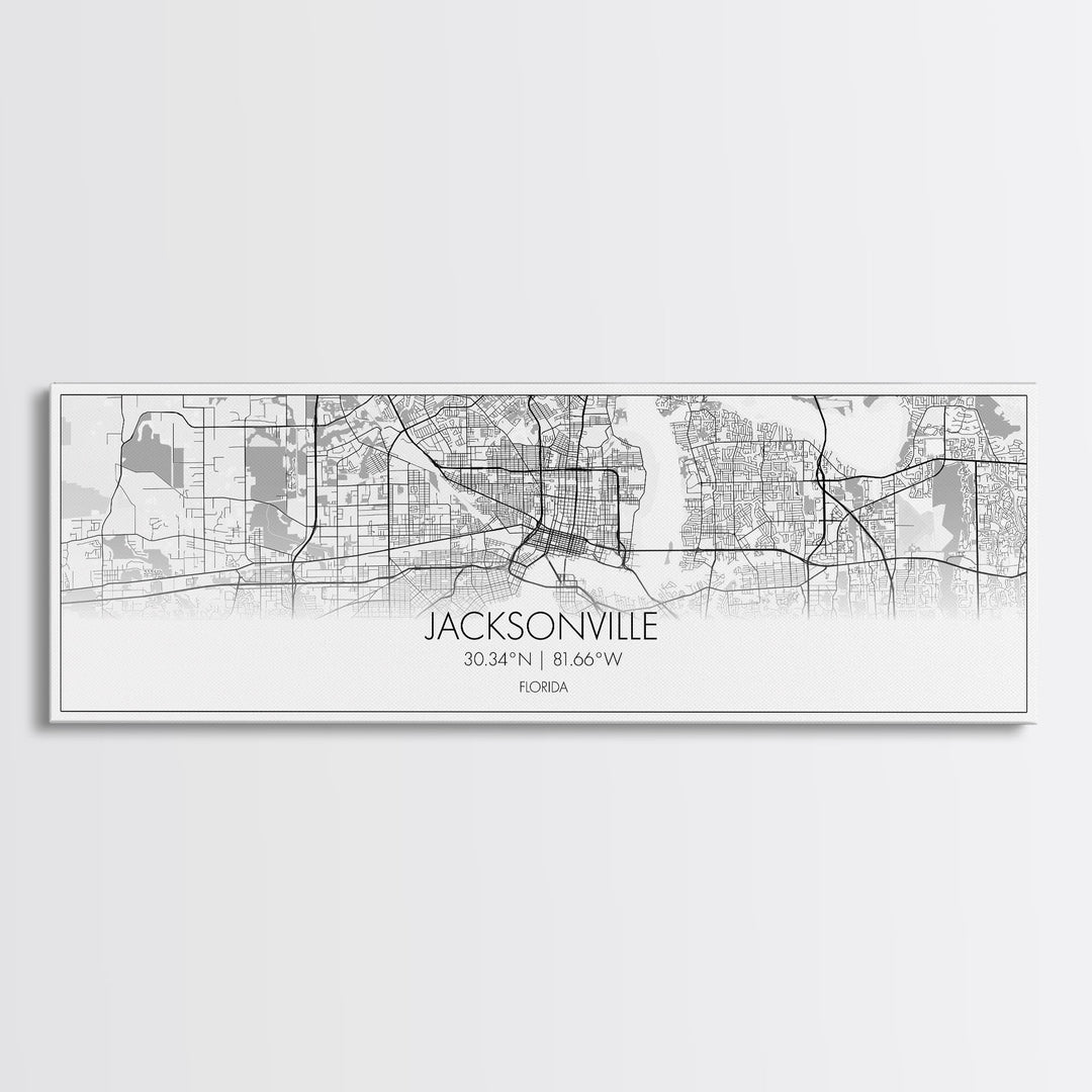 Panoramic Jacksonville City Map, Florida Art, Map Print, Minimalist Wall Art, Canvas Art, Housewarming Gift, Street Map Art, Closing Gift