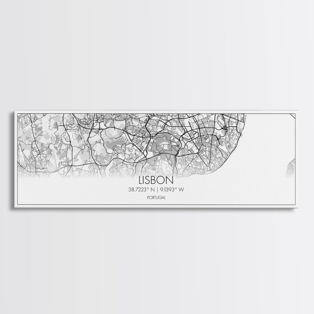 Panoramic Lisbon City Map, Portugal Art, Map Print, Minimalist Wall Art, Canvas Art, Housewarming Gift, Street Map Art, Closing Gift