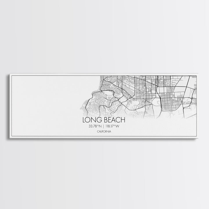 Panoramic Long Beach City Map, California Art, Map Print, Minimalist Wall Art, Canvas Art, Housewarming Gift, Street Map Art, Closing Gift