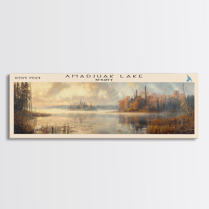 Amadjuak Lake Panoramic Framed Canvas Print, Lake House Decor, Minimalist Art, Travel Poster, Scenic View, Nature Wall Art