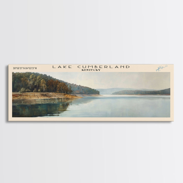 Lake Cumberland Kentucky Framed Canvas Print, Lake House Decor, Panoramic Wall Art, Travel Poster, Scenic Lake Painting, Nature Art