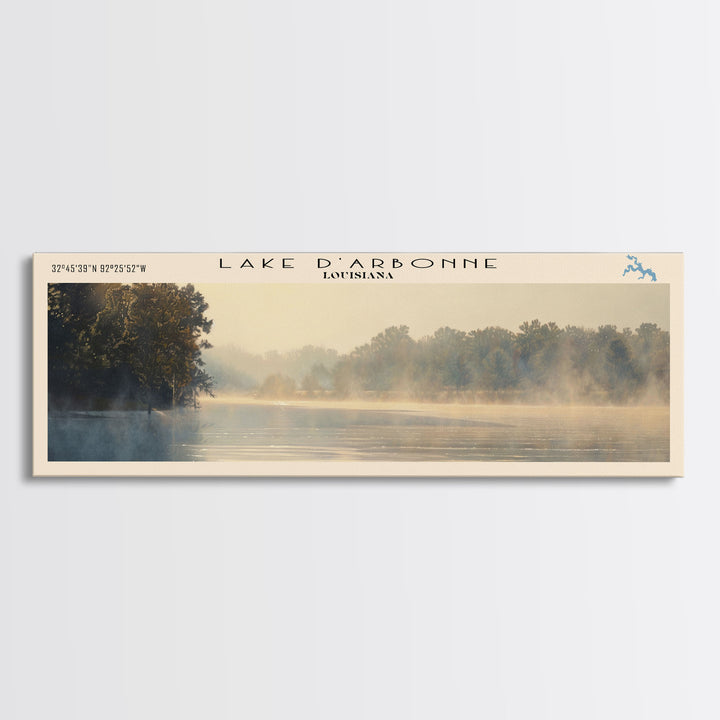 Lake D'Arbonne Louisiana Framed Canvas Print, Lake House Decor, Panoramic Wall Art, Travel Poster, Serene Lake Painting, Nature Art