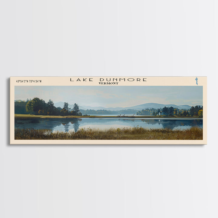 Lake Dunmore Vermont Framed Canvas Print, Lake House Decor, Panoramic Wall Art, Travel Poster, Stunning Landscape Painting, Home Art