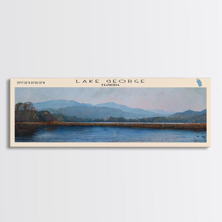 Lake George Framed Canvas Print, Lake House Decor, Panoramic Wall Art, Travel Poster, Serene Lake Painting, Nature Art