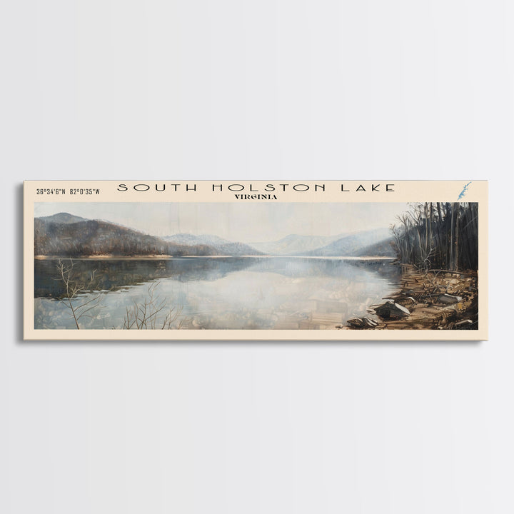 South Holston Lake Virginia Panoramic Framed Canvas Print, Lake House Decor, Wall Art, Travel Poster, Beautiful Lake Scene, Bedroom Decor