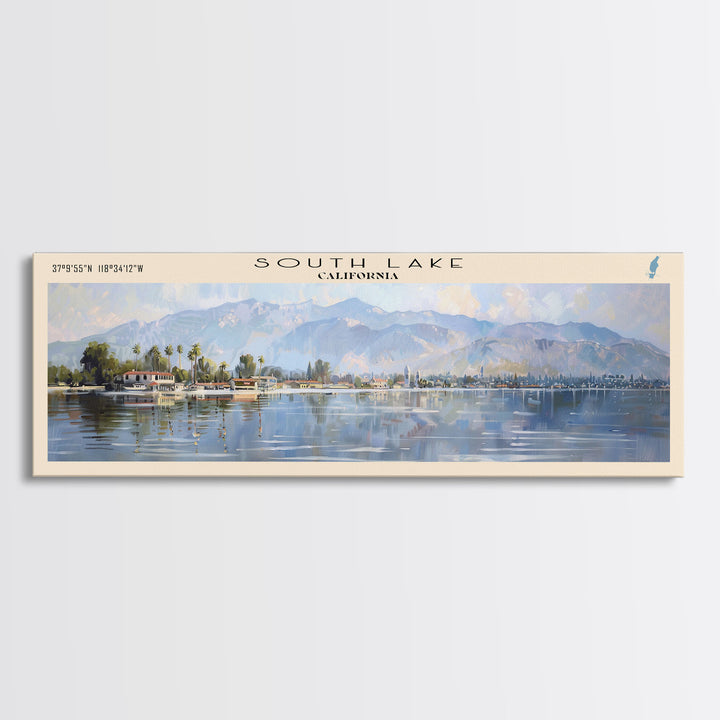 South Lake California Panoramic Framed Canvas Print, Lake House Decor, Wall Art, Travel Poster, Serene Landscape, Modern Art