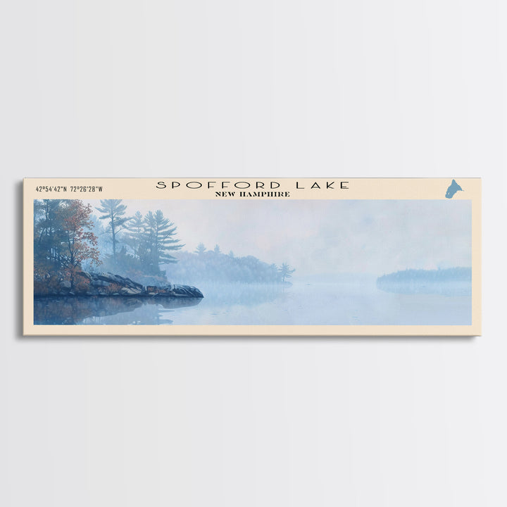 Spofford Lake New Hampshire Panoramic Framed Canvas Print, Lake House Decor, Wall Art, Travel Poster, Beautiful Lake Scene, Bedroom Decor