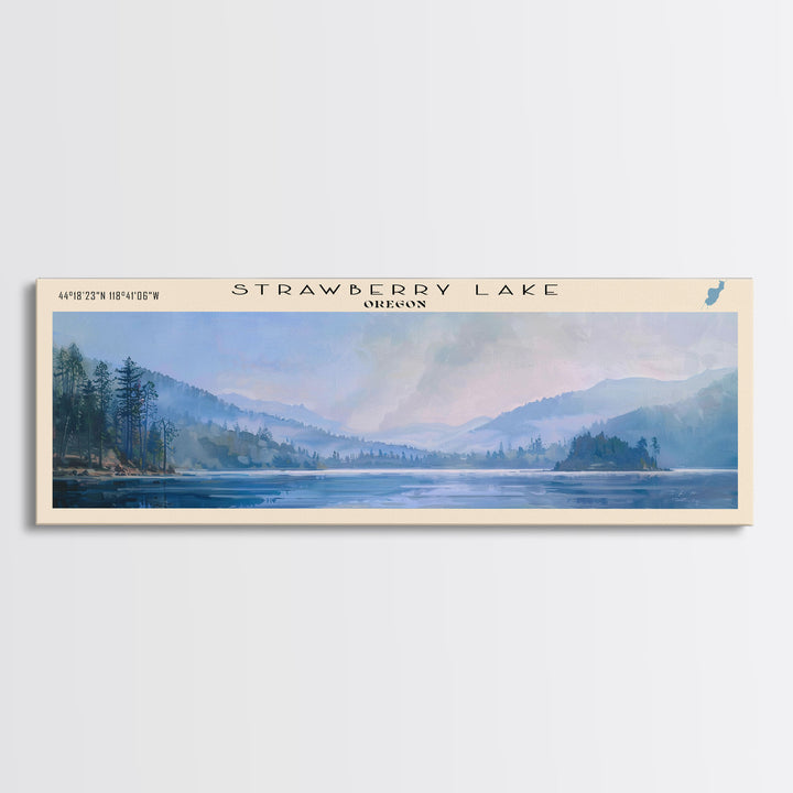 Strawberry Lake Oregon Panoramic Framed Canvas Print, Lake House Decor, Wall Art, Travel Poster, Tranquil Lake Scene, Living Room Decor