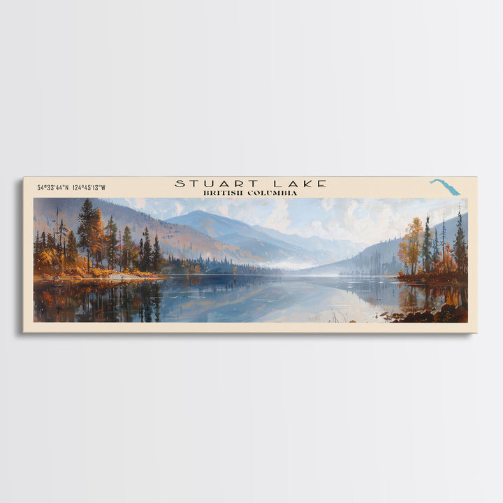 Stuart Lake Panoramic Wall Art, Framed Canvas Print, Lake House Decor, Travel Poster, Scenic Landscape Painting, Living Room Decor