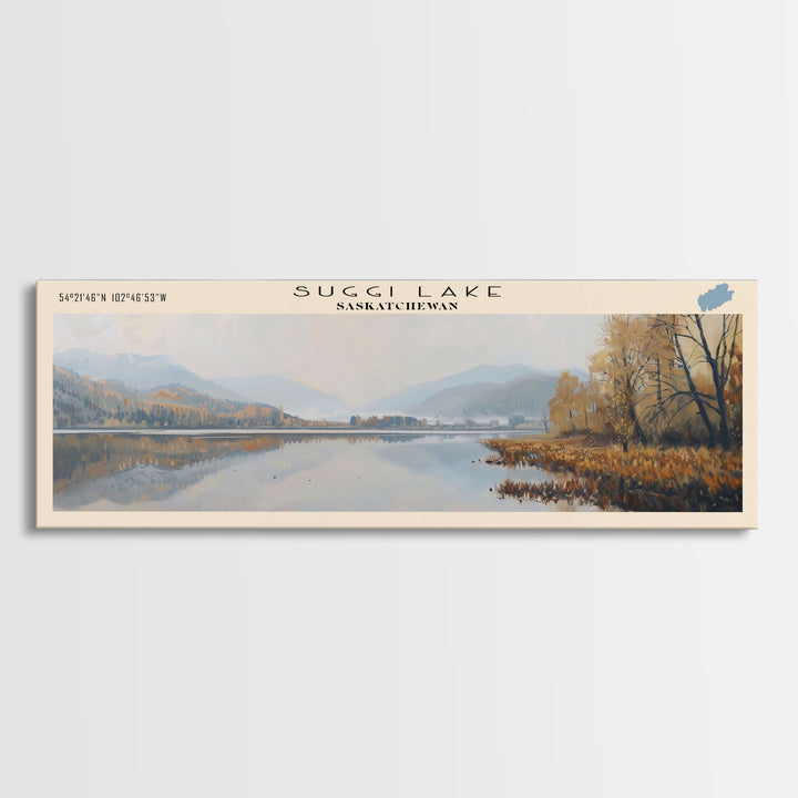 Suggi Lake Panoramic Wall Art, Framed Canvas Print, Lake House Decor, Travel Poster, Tranquil Lake Painting, Modern Art, Living Room Decor