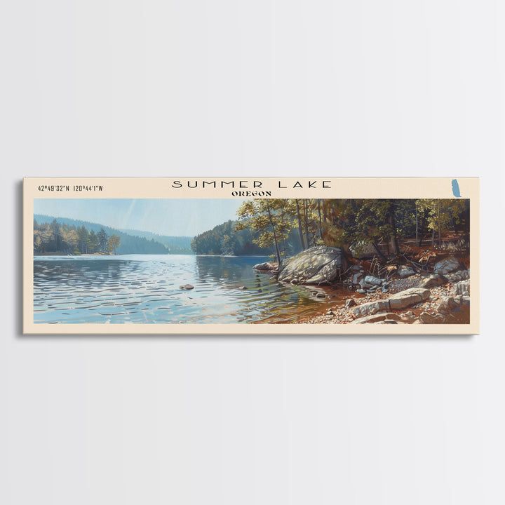 Summer Lake Panoramic Wall Art, Framed Canvas Print, Lake House Decor, Travel Poster, Serene Landscape, Bedroom Decor, Beautiful Lake Art