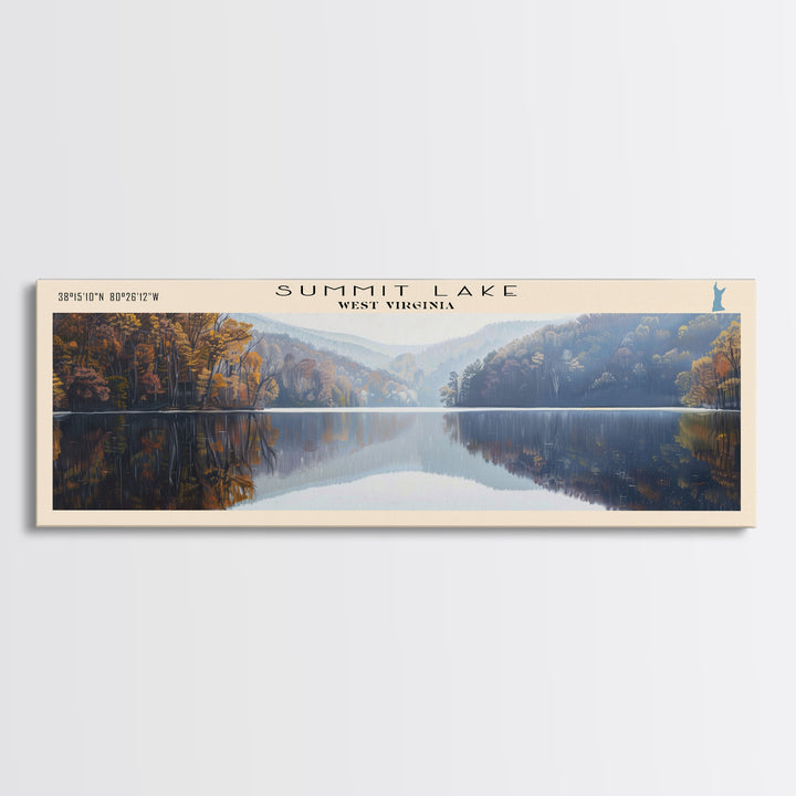 Summit Lake West Virginia Panoramic Wall Art, Framed Canvas Print, Lake House Decor, Travel Poster, Tranquil Landscape, Bedroom Decor