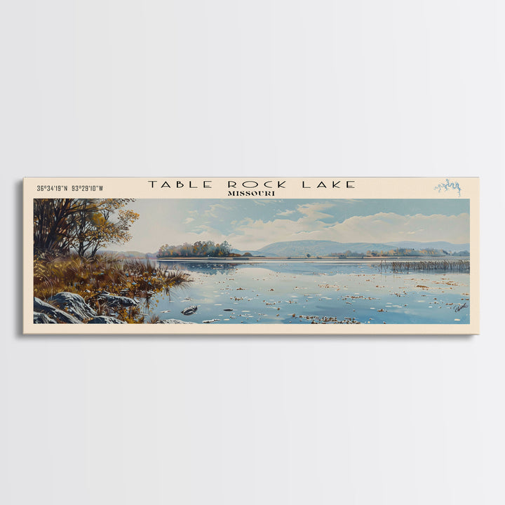 Table Rock Lake Missouri Panoramic Wall Art, Framed Canvas Print, Lake House Decor, Travel Poster, Beautiful Lake Scene, Living Room Decor