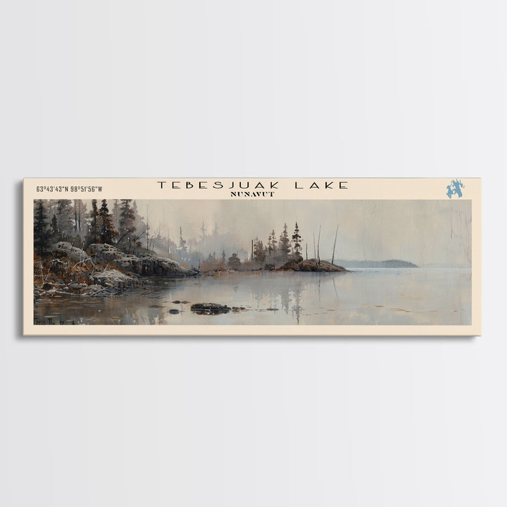 Tebesjuak Panoramic Wall Art, Framed Canvas Print, Lake House Decor, Travel Poster, Beautiful Lake Scene, Bedroom Decor, Living Room Art