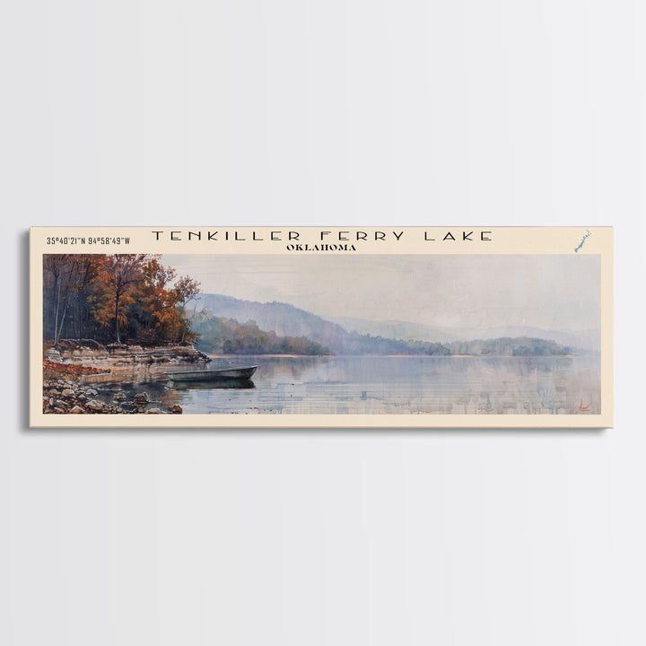 Tenkiller Ferry Lake Oklahoma Panoramic Wall Art, Framed Canvas Print, Lake House Decor, Travel Poster, Beautiful Lake Scene, Living Room Decor, Scenic Art