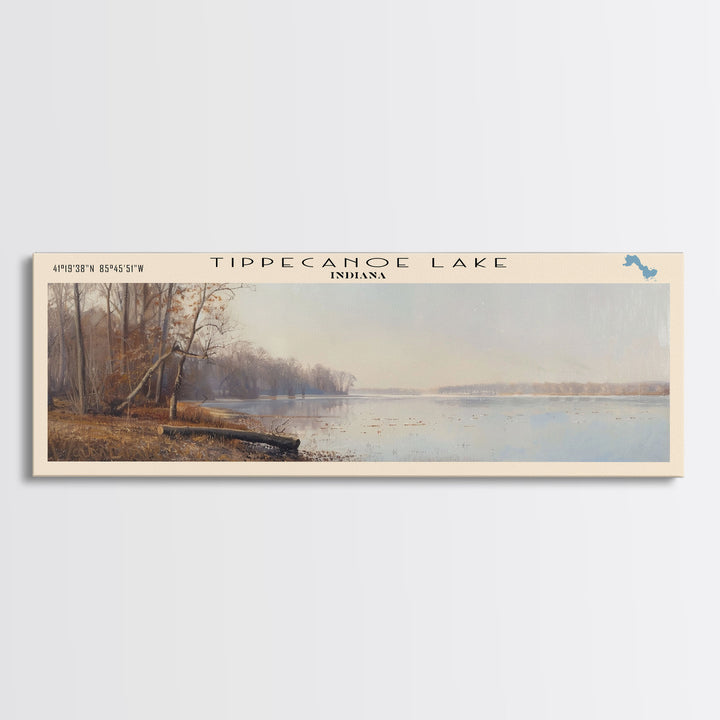 Tippecanoe Lake Indiana Panoramic Wall Art, Framed Canvas Print, Lake House Decor, Travel Poster, Beautiful Lake Scene, Bedroom Decor