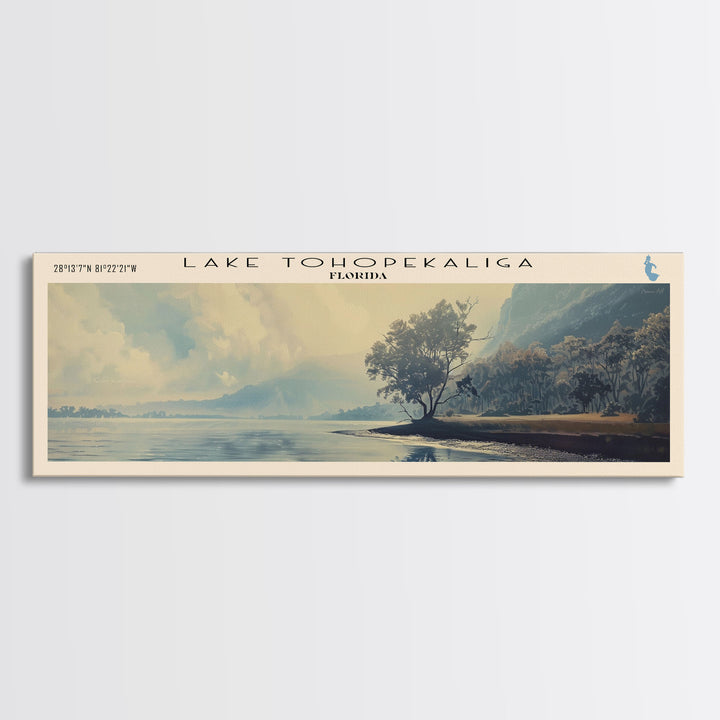 Tohopekaliga Panoramic Wall Art, Framed Canvas Print, Lake House Decor, Travel Poster, Scenic Lake Scene, Bedroom Art