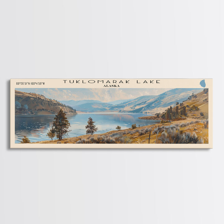 Tuklomarak Lake Panoramic Wall Art, Framed Canvas Print, Lake House Decor, Travel Poster, Serene Landscape, Living Room Decor