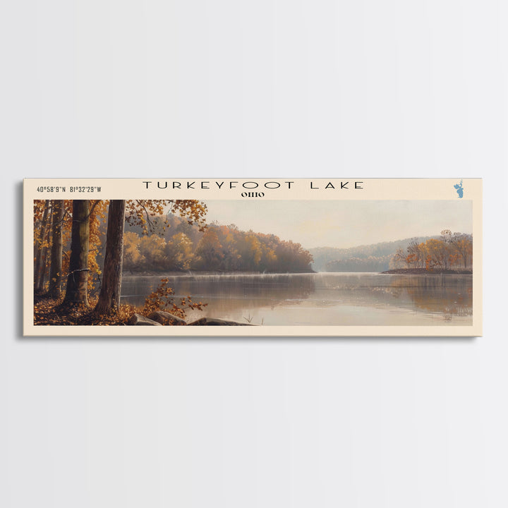 Turkeyfoot Lake Ohio Panoramic Wall Art, Framed Canvas Print, Lake House Decor, Travel Poster, Scenic Lake Scene, Bedroom Decor