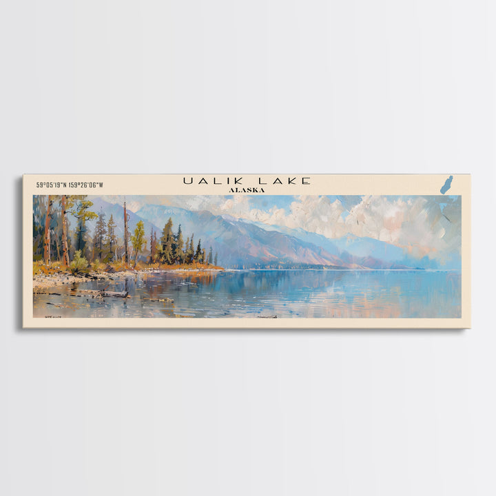 Ualik Lake Panoramic Wall Art, Framed Canvas Print, Lake House Decor, Travel Poster, Beautiful Lake Scene, Home Decor