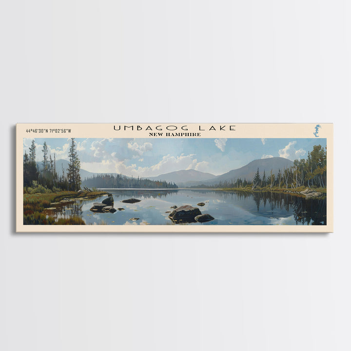 Umbagog Lake New Hampshire Panoramic Wall Art, Framed Canvas Print, Lake House Decor, Travel Poster, Serene Landscape, Living Room Art