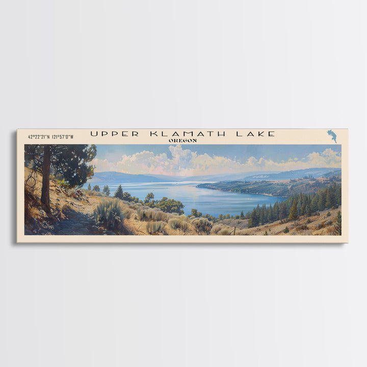 Upper Klamath Lake Oregon Panoramic Wall Art, Framed Canvas Print, Lake House Decor, Travel Poster, Scenic Lake Scene, Bedroom Decor