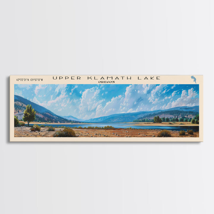 Upper Klamath Lake Panoramic Wall Art, Framed Canvas Print, Lake House Decor, Travel Poster, Scenic Lake Scene, Living Room Art