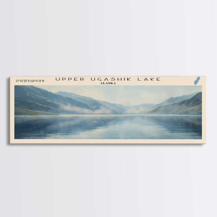 Upper Ugashik Lake Panoramic Wall Art, Framed Canvas Print, Lake House Decor, Travel Poster, Beautiful Lake Scene, Bedroom Decor