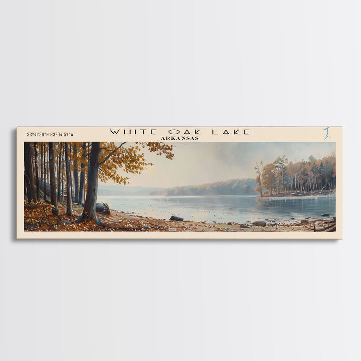 White Oak Lake Arkansas Panoramic Wall Art, Framed Canvas Print, Lake House Decor, Travel Poster, Beautiful Lake Scene, Bedroom Decor