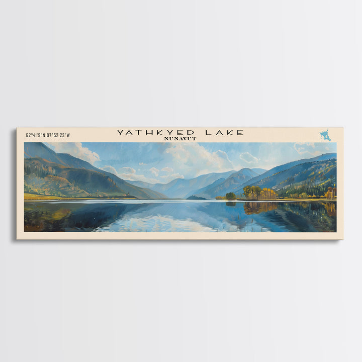 Yathkyed Lake Panoramic Wall Art, Framed Canvas Print, Lake House Decor, Travel Poster, Serene Landscape, Home Art