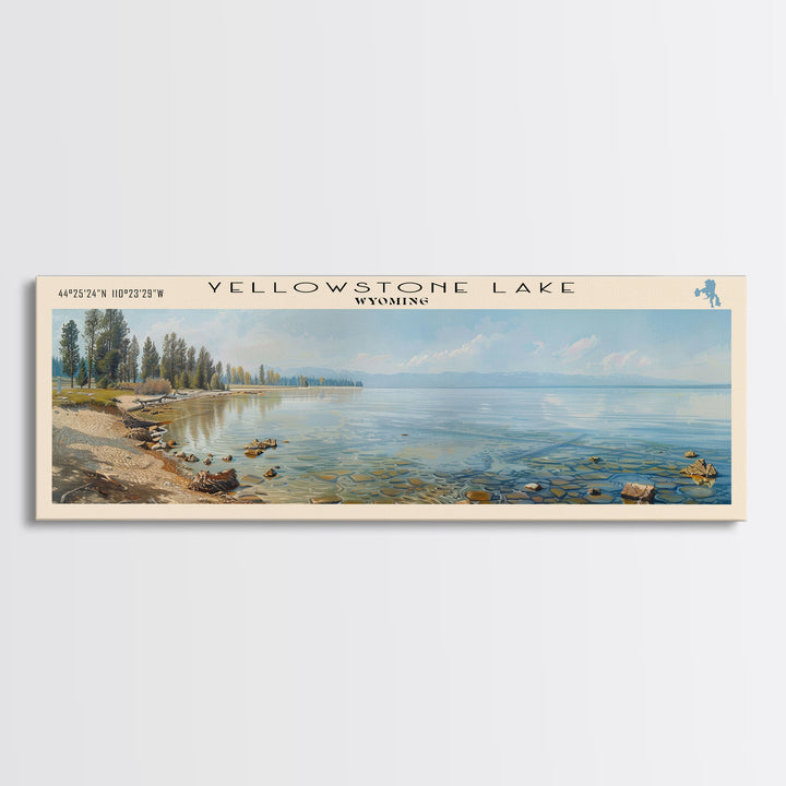 Yellowstone Lake Panoramic Wall Art, Framed Canvas Print, Lake House Decor, Travel Poster, Beautiful Lake Scene, Living Room Decor