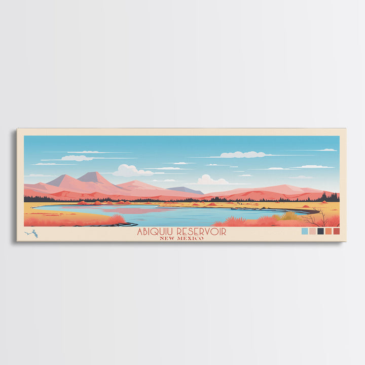 Abiquiu Reservoir New Mexico Framed Canvas Print, Panoramic Wall Art, Midcentury Modern, Pop Art, Travel Poster, Living Room Art