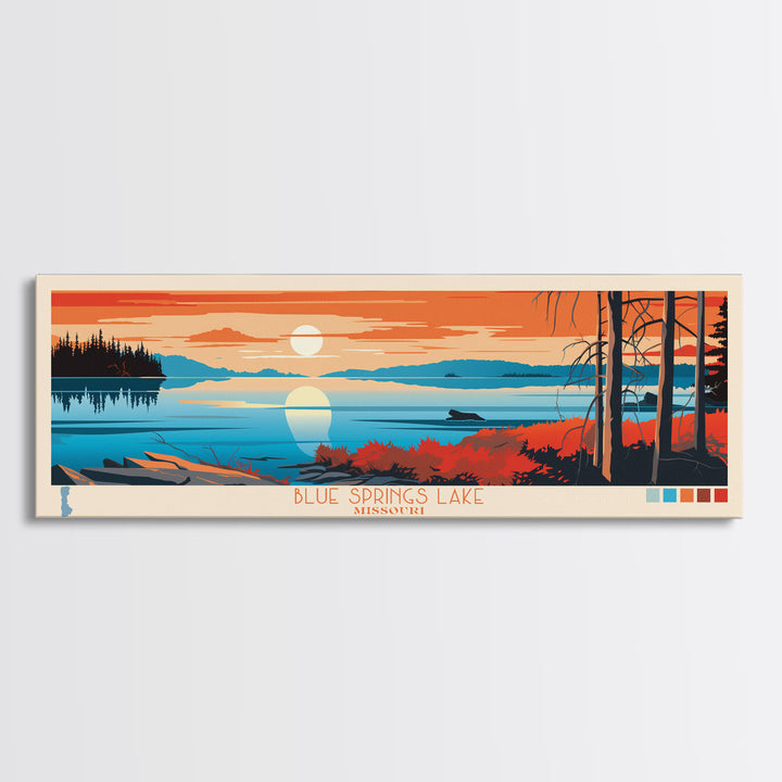 Bluenose Lake Nunavut Framed Canvas Print, Panoramic Travel Poster, Midcentury Modern Wall Art, Pop Art, Nature Bedroom Decor, Scenic Lake House Art