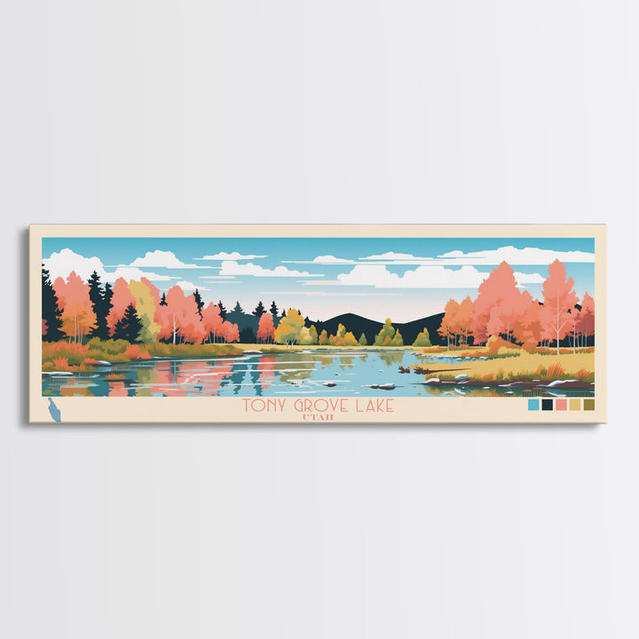 Tony Grove Lake, Utah Framed Canvas Print, Lake House Decor, Midcentury Modern Art, Pop Art, Travel Poster, Living Room Wall Art