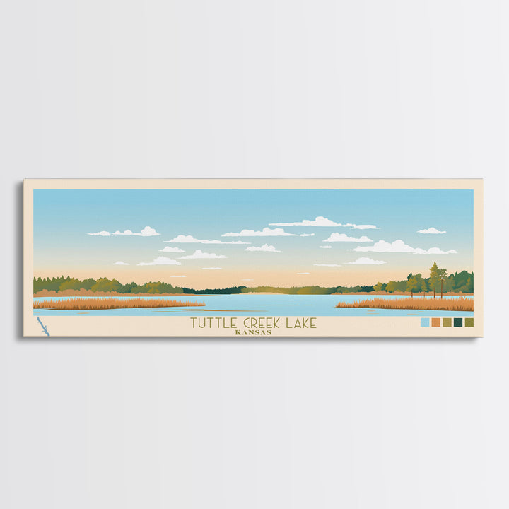 Tuttle Creek Lake, Kansas Framed Canvas Print, Lake House Decor, Midcentury Modern Art, Pop Art, Travel Poster, Living Room Wall Art