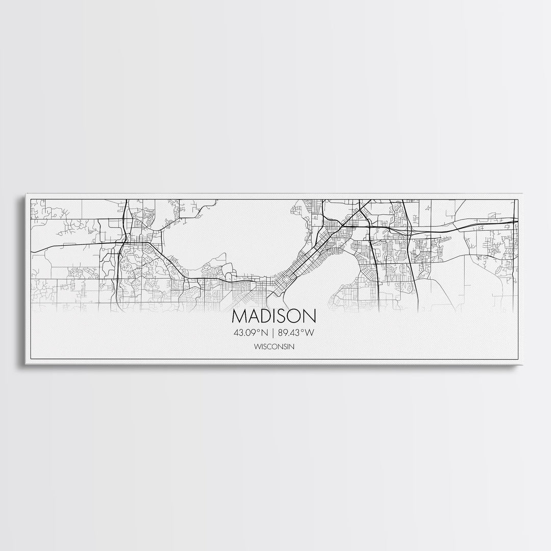 Panoramic Madison City Map, Wisconsin Art, Map Print, Minimalist Wall Art, Canvas Art, Housewarming Gift, Street Map Art, Closing Gift