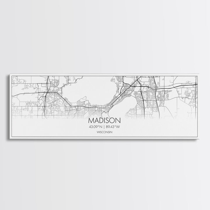 Panoramic Madison City Map, Wisconsin Art, Map Print, Minimalist Wall Art, Canvas Art, Housewarming Gift, Street Map Art, Closing Gift